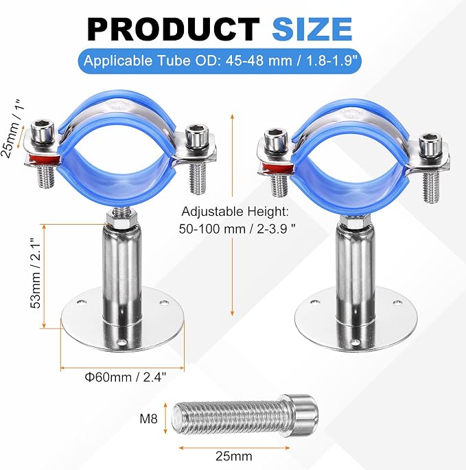 HARFINGTON 2 Set Wall Mount Ceiling Mount Pipe Supports 304 Stainless Steel - Image 2