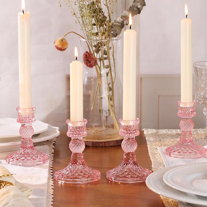12Pcs Pink Candlestick Holders Set- 4" H Taper Candle Holders Bulk, Glass - Image 7