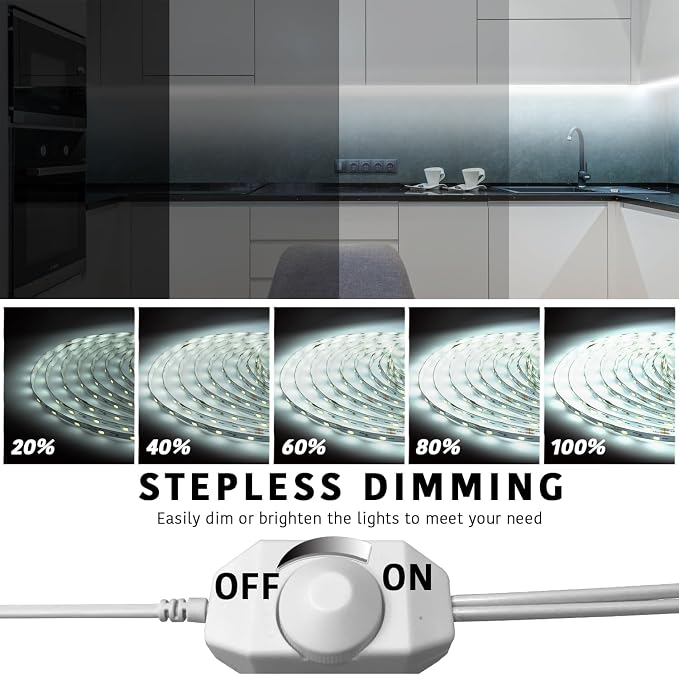 dalattin White LED Strip Lights, 40ft Dimmable LED Light Strip 6500K Bright - Image 3