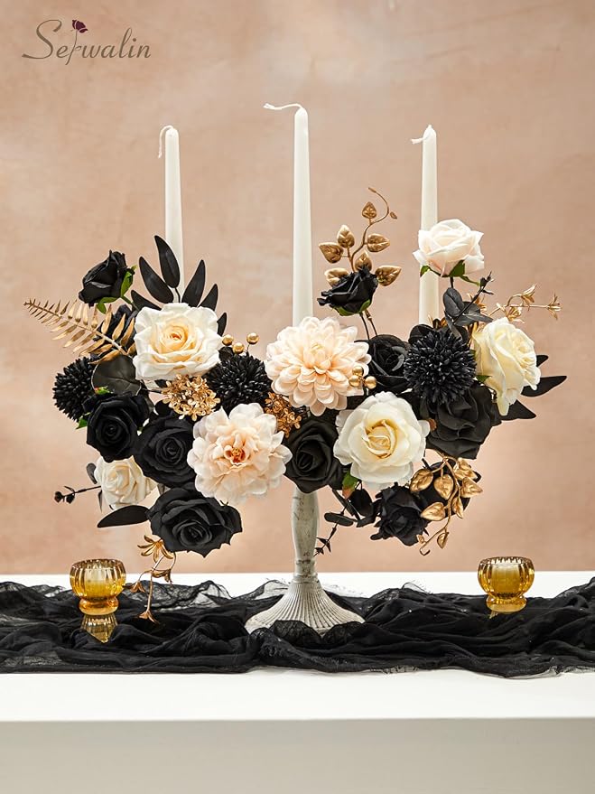 Serwalin Artificial Flowers Black Gold Champagne Silk Flowers - Image 2