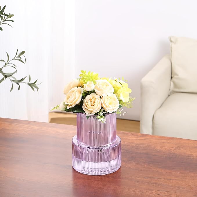 Ribbed Glass Vase, Flower Vase, Fluted Purple Vases - Image 7