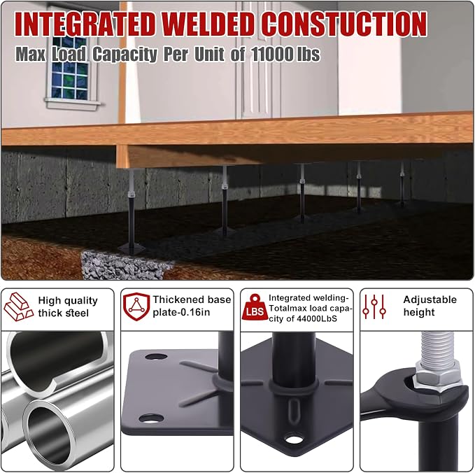 House Floor Jacks for Leveling, Crawlspaces Porches, Roof Beams, 11000lbs Load - Image 4