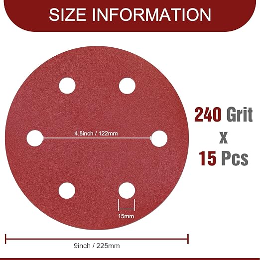 Awutzut 9 Inch 6 Hole Sanding Discs 240 Grit Hook and Loop - Image 3