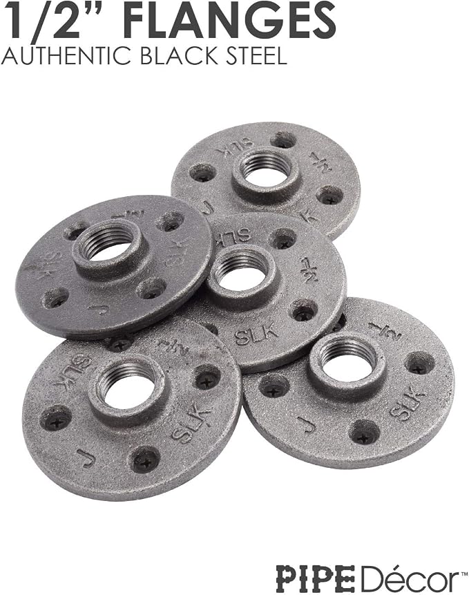 1/2" Flange Fitting, PIPE DECOR Black Malleable Iron Fittings Fit Standard 1/2 - Image 8