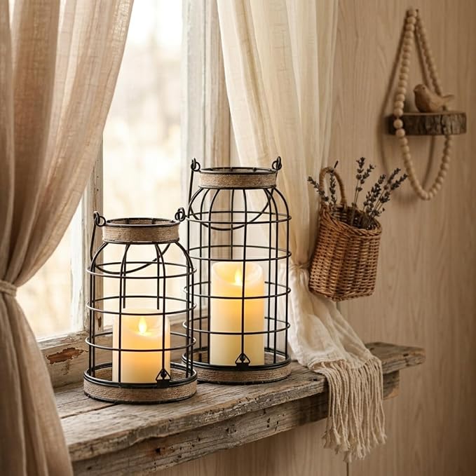 Rustic Farmhouse Candle Lantern, patio and tabletop decor - Image 4