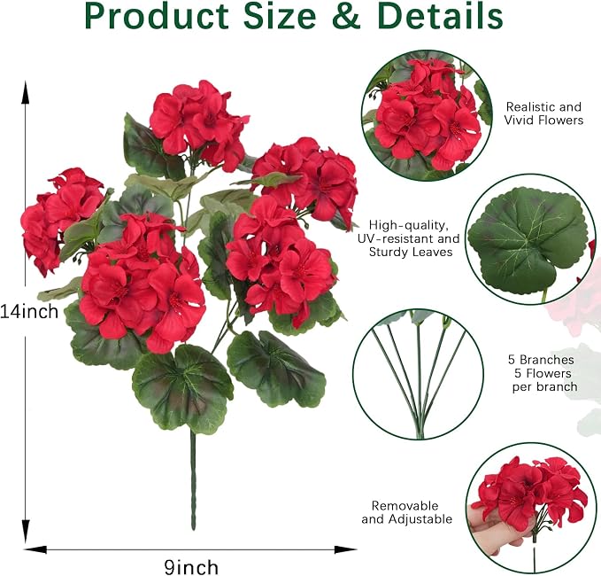 8 Pcs Artificial Geraniums Flowers - Image 3