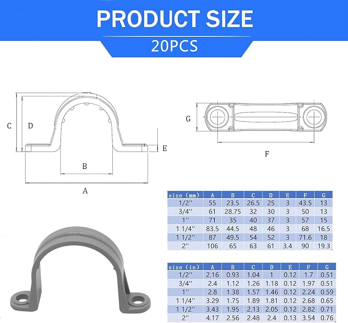 1-1/2 Inch PVC Pipe Strap, 2-Holes Conduit Pipe Clamps Plastic Pipe Supports - Image 2