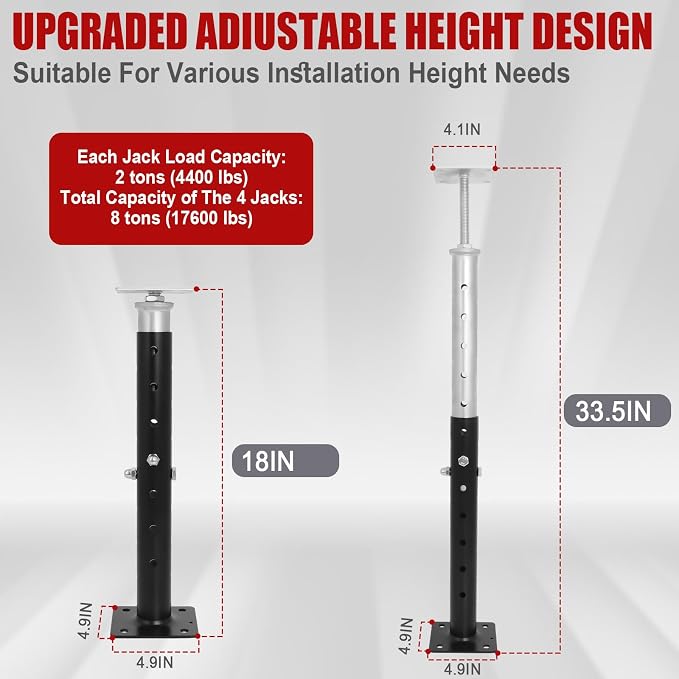 4 Pack 18-33.5 Inch Adjustable House Floor Jacks, Heavy Duty, 2 Ton Each | - Image 2