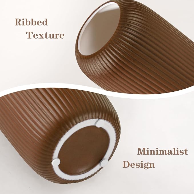 Ceramic Vase for Flowers – Modern Small Ribbed Textured Flower Vase for Home - Image 5