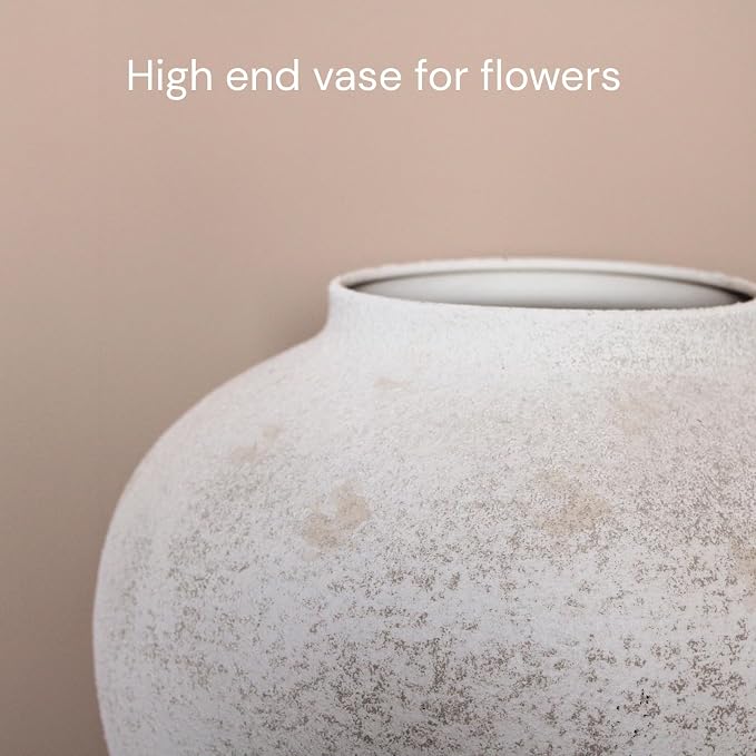 White Rustic Large Round Vase for Table Centerpieces 11 inches, Arina Vase - Image 4
