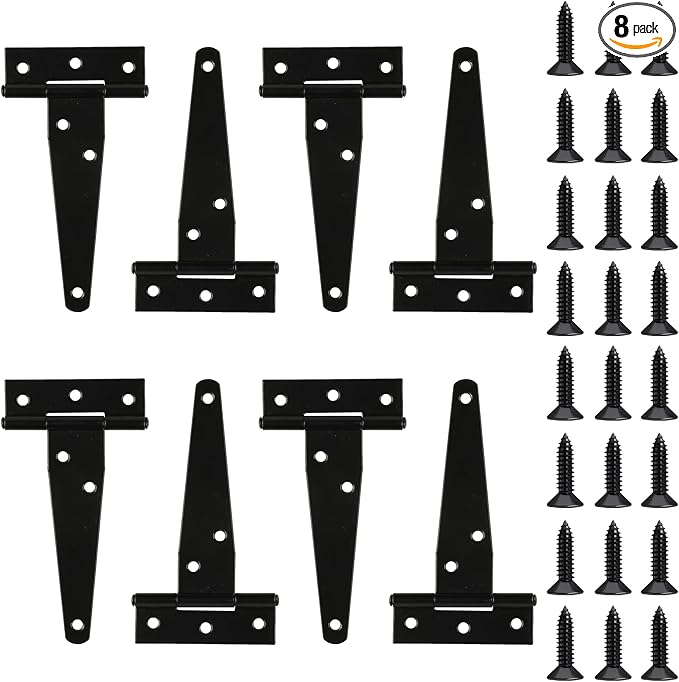 8 Pack 4 Inch T Strap Hinges Heavy Duty Black Outdoor Tee Hinge | Shed Door by XhjzgcTech