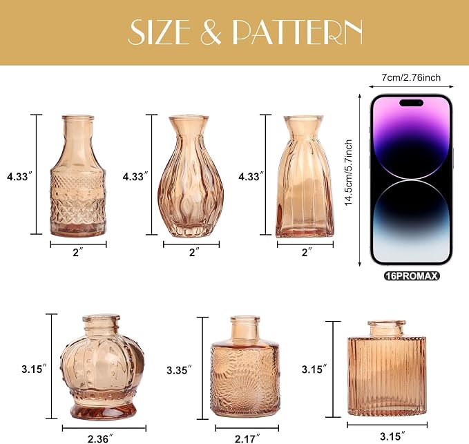 Petal Petite Small Amber Glass Bud Vase Set of 6 - Image 2