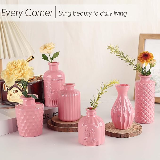 UPBUD Baby Pink Glass Bud Vases Set of 12, Mini Vase - Image 9