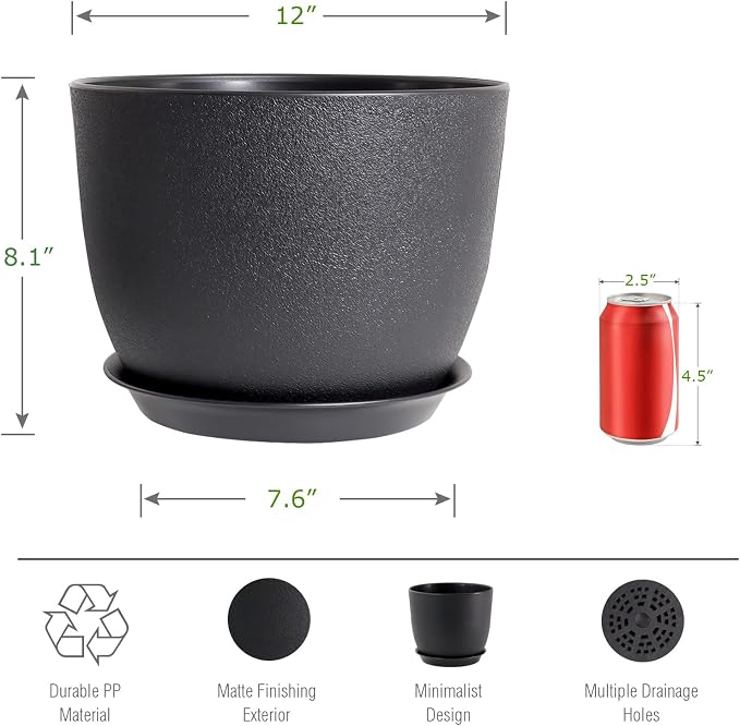 UOUZ 12inch Large Plant Pot, Modern Plastic Planter - Image 2