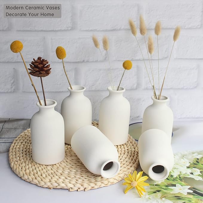 YANLING 6 Pack White Vase Small Ceramic Vases - Image 3