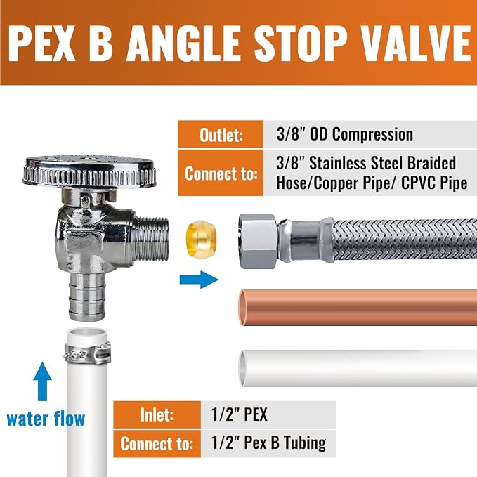12-Pack Angle Stop Valve, 1/2" PEX x 3/8" OD Compression, 1/4 Turn | Brass - Image 3