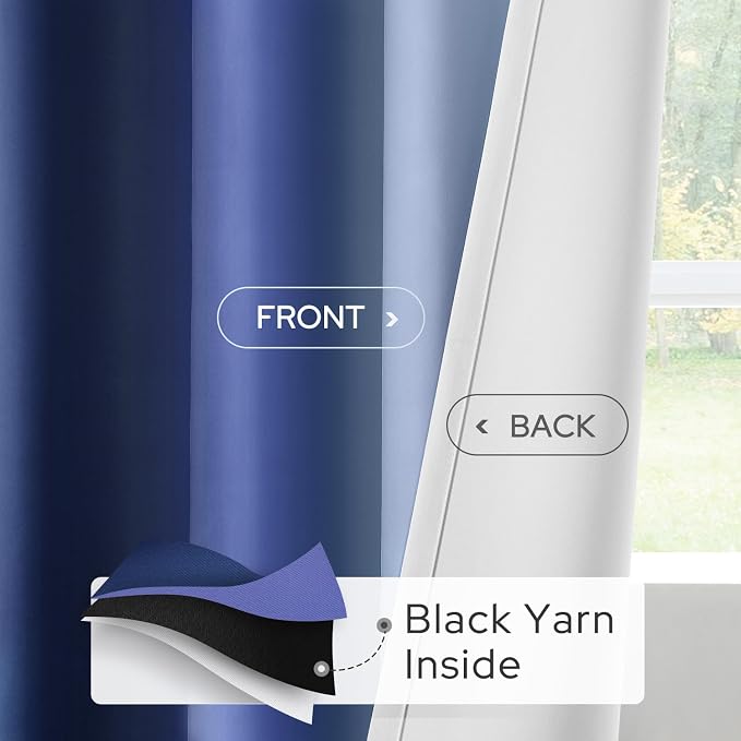 HOMEIDEAS Navy Blue Ombre Blackout Curtains, 52 X 63 Inch Length Gradient Color - Image 4