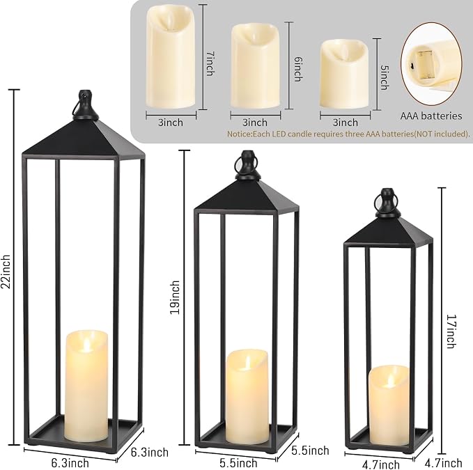 22'' 19'' 17'' Lanterns Decorative Outdoor Indoor, Glass-free Modern Farmhouse - Image 2