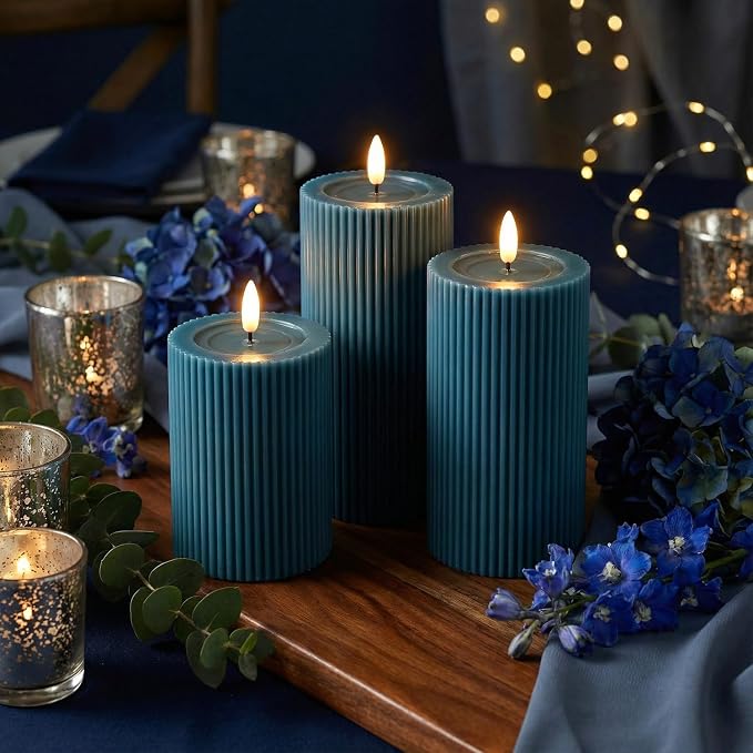 Fluted Ribbed LED Pillar Candles, - Image 3