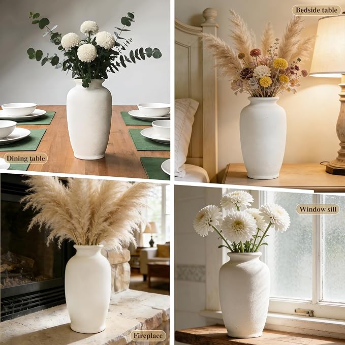 White Ceramic Vase-Boho Decorative Vase, Terracotta Tall Vases Decorative - Image 4