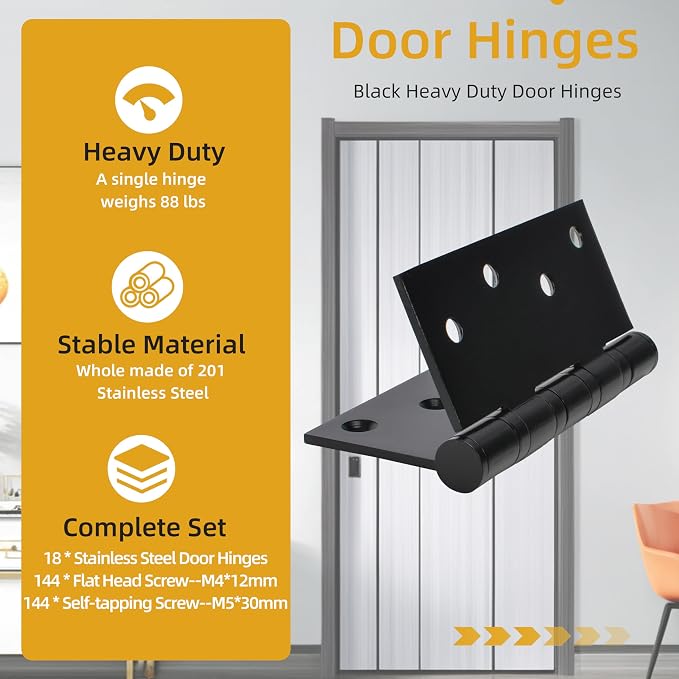 18-Pack 4 inch X 4 inch Black Door Hinge Heavy Duty - Image 3