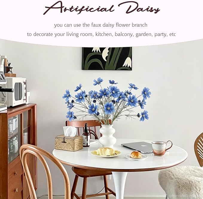 4 Pcs Deep Blue 24" Tall Artificial Cosmos Flowers - Image 3