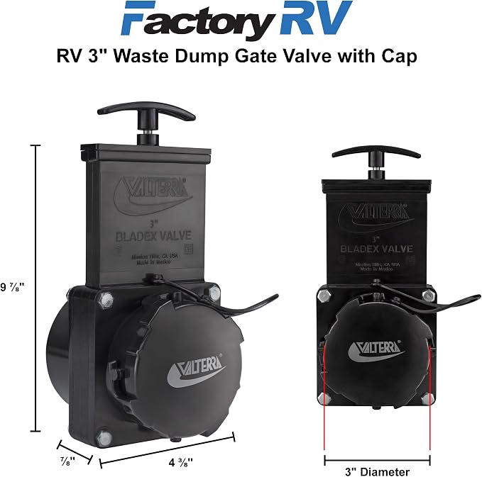 Valterra 3" Stainless Steel RV Waste Dump Gate Valve w/Cap - Image 3