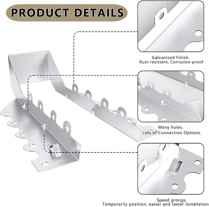 25 pcs 2x8 Joist Hangers with Screws, Galvanized Face Mount Hurricane Tie | - Image 2