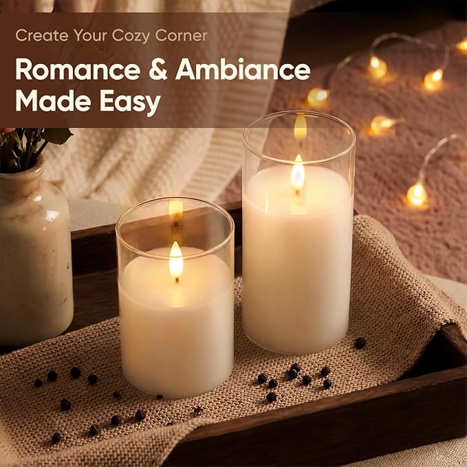 Amagic White Glass Real Wax Flameless LED Pillar Candles - Image 3