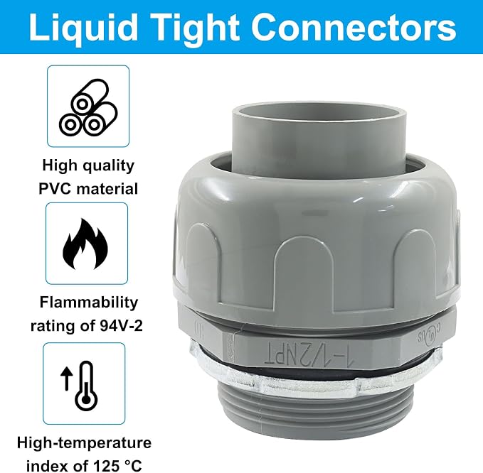 2Pcs 1-1/2 Inch NPT Liquid Tight Connector | Nonmetallic Straight, Electrical - Image 5