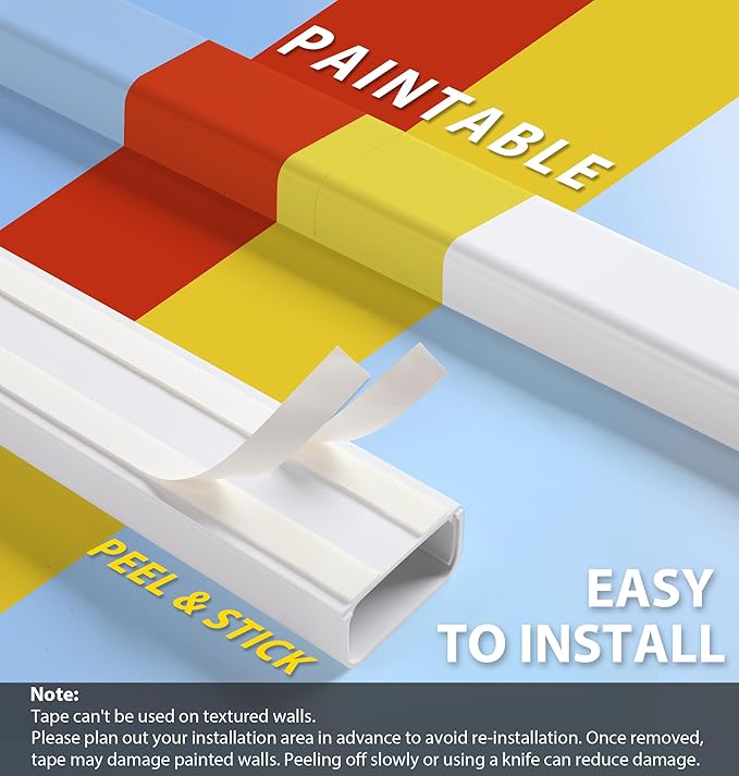 ZhiYo 64" Cord Covers for 4-7 Wires on Wall, 1.54" W x 0.75" H | Paintable TV - Image 3
