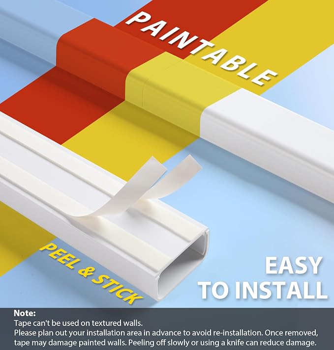 ZhiYo 64" Cord Covers for 4-7 Wires on Wall, 1.54" W x 0.75" H | Paintable TV - Image 3