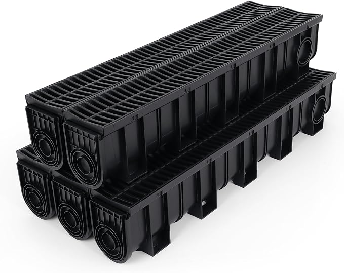FAHKNS 5 Pack Trench Drain System, 5.9x7.5x39 Inch HDPE Drainage Trench by FAHKNS