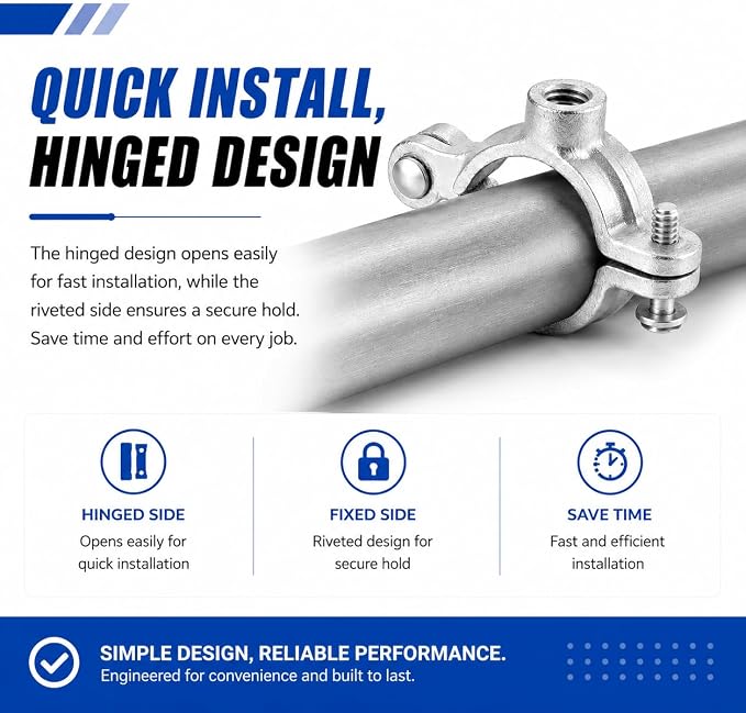 10 Pack 3/4'' Silver Hinged Split Ring Pipe Hanger, Galvanized Iron - Image 5