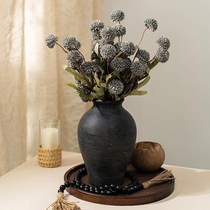 9.06 Inch Tall Vintage Ceramic Flower Vase, Rustic Farmhouse Vase - Image 2