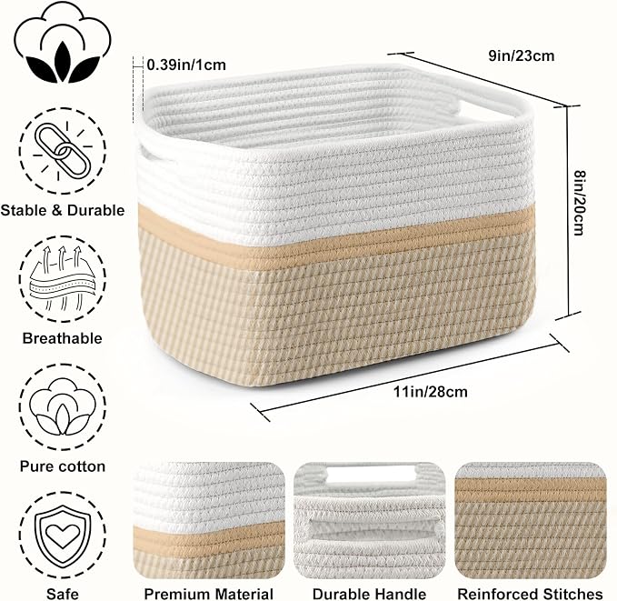 4 Pack Storage Baskets for Organizing, and Clothes, Cotton Rope Basket for - Image 2