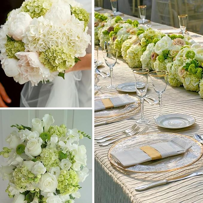 65Pcs Green Hydrangea Artificial Flowers Bulk，Realistic Silk Fake Flowers - Image 4