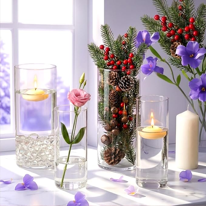 24 Pack Clear Glass Cylinder Vases, Flower Vases | Floating Candle Holder - Image 5