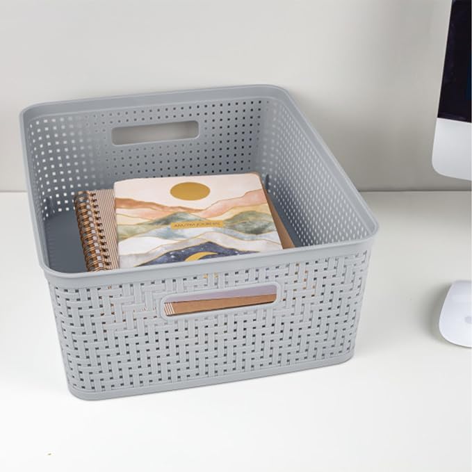Sterilite 18 Pack Plastic Storage Bin Organization Containers, Short Baskets - Image 4