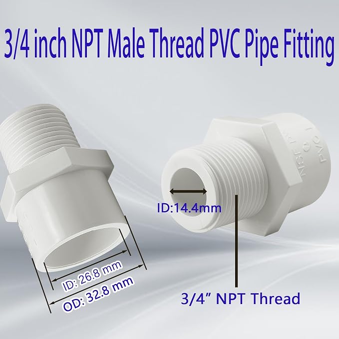 10 Pack 3/4 inch NPT Male Thread PVC Pipe Fitting Adapter Connector, 3/4 inch - Image 2