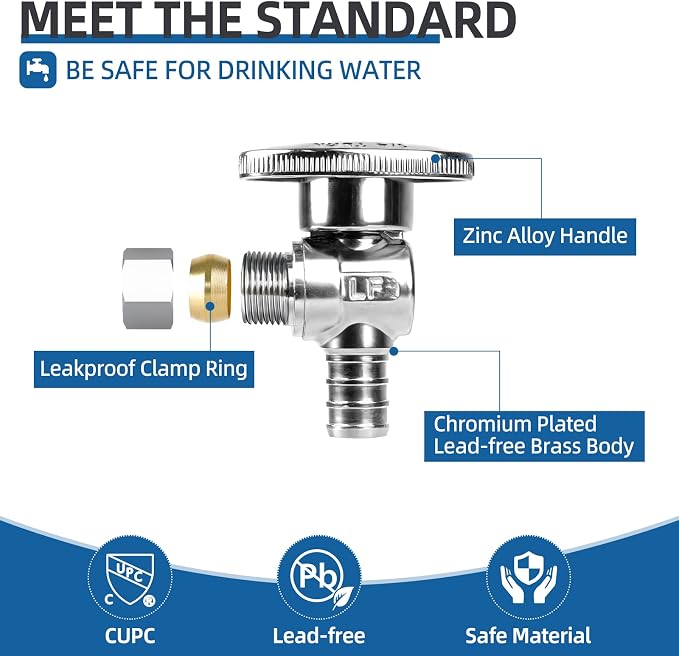 Angle Stop Valve 1/2" PEX x 3/8" OD Comp, 1/4 Turn Shut Off Valve, Chrome - Image 5
