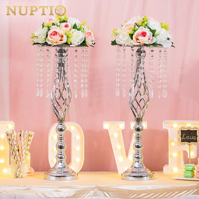 Nuptio 10 Pcs Silver Wedding Centerpieces Flower Stand, 55cm Height Wedding - Image 7