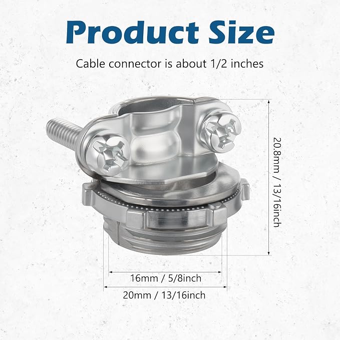 25 Pack 1/2 inch Clamp Type Cable Connectors, Zinc Alloy Wire Clamps - Image 2