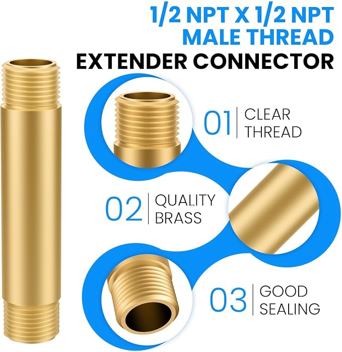 SDTC Tech Brass Pipe Fitting Long Nipple 1/2 NPT Male x 1/2 NPT Male Thread | - Image 3