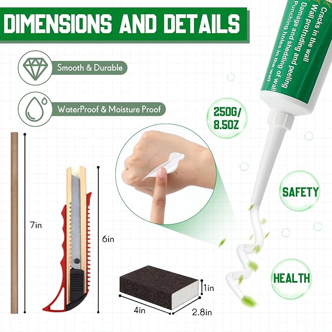 22 Pcs Drywall Repair Kit with 12x12x1/2" Drywall Repair Panel, Hole Patch Kit - Image 3