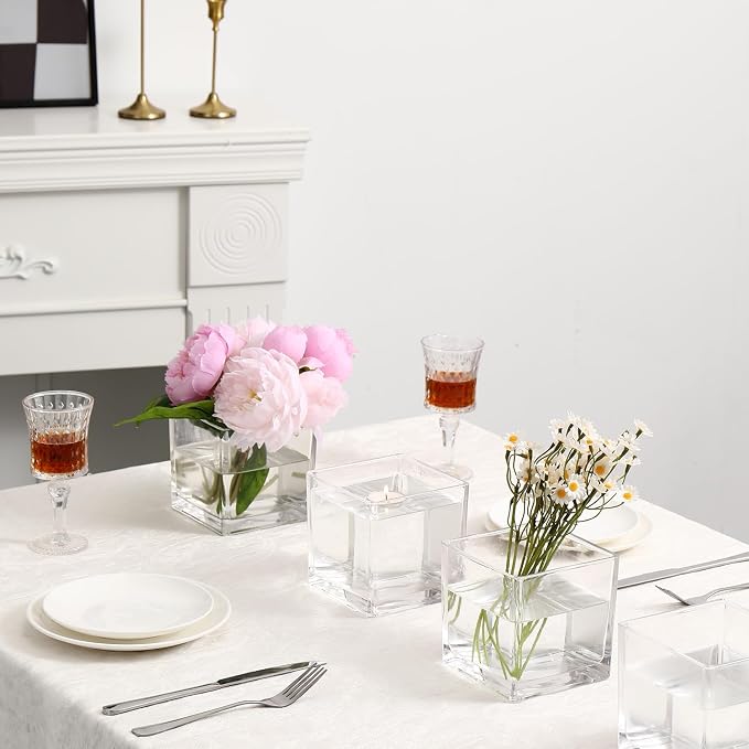 Square Glass Vases Set of 4, Small Vase - Image 3