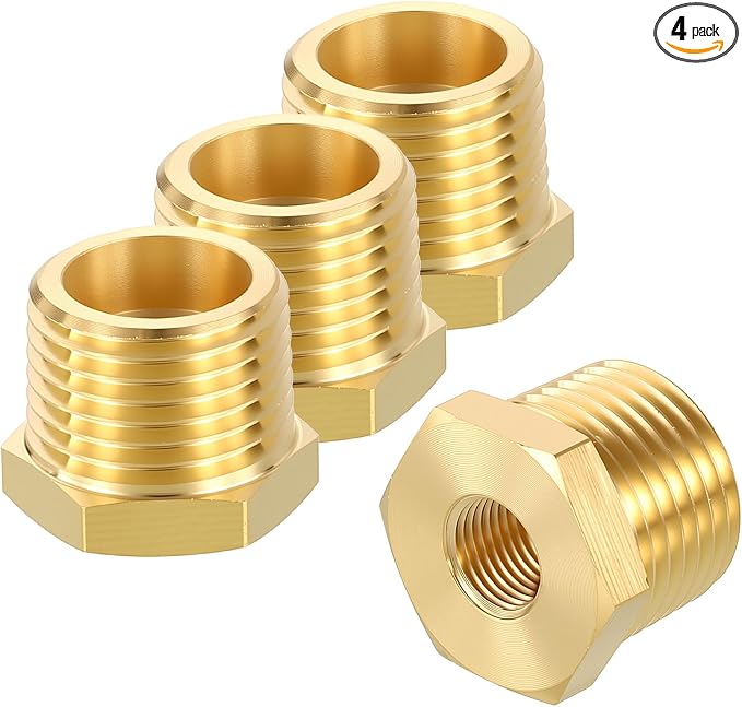 4 Pack Male to FeMale Adapters, 1/2" MNPT x 1/8" FNPT Threaded Brass Hex by Rebower