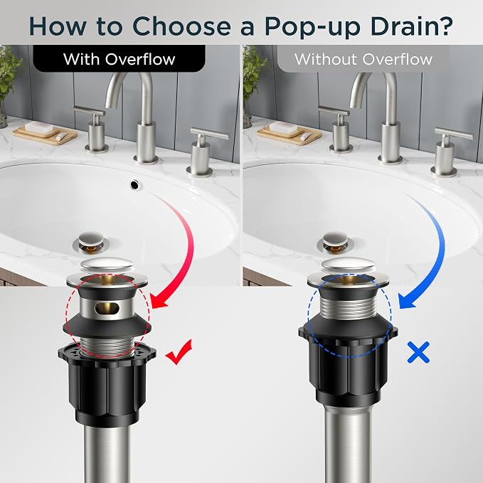 FORIOUS Bathroom Sink Drain Without Overflow, Brushed Nickel Pop Up Drain - Image 7
