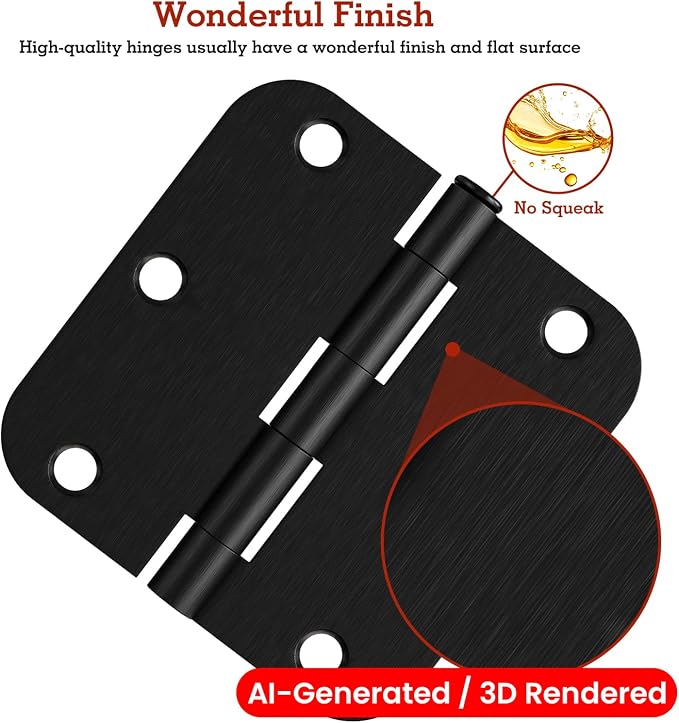 TDCHINGES Rounded Door Hinges 3.5" X 3 1/2 Inch Brushed Black 5/8" Radius | 30 - Image 2