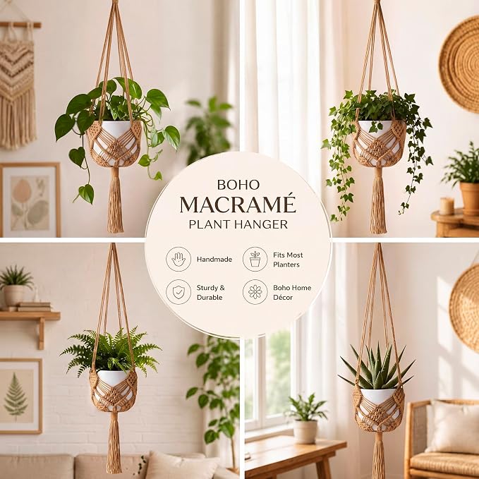 Shappy 2 Pack Boho Macrame Plant Hanger - Image 5